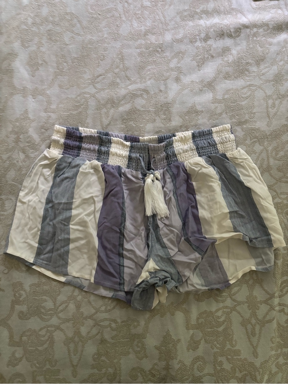 Ocean Drive Striped Women’s Shorts in Cream & Lavender-Gray